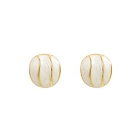 Peasimy Retro Geometric Oval Oil Drip Stud Earrings for Women Minimalist Vintage Unique Chic Statement Festival Party Jewelry (White)