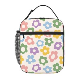 GVGOAGL Retro Groovy Cute Flower Modern Insulated Lunch Bag Reusable Cooler Lunch Box Portable Leakproof Thermal Container Tote Bags for Girls Boys School Travel