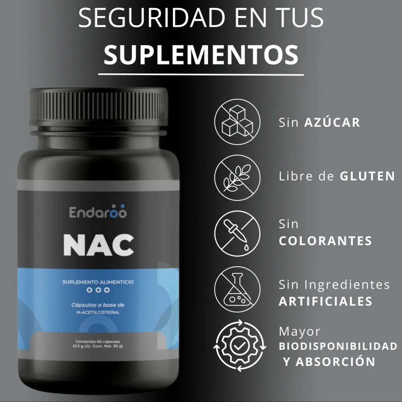 Nac N-acetilcisteína 120 Cápsulas 1000 Mg Por Porción Sabor Sin