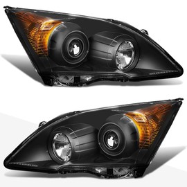 2Pcs Projector Headlights Assembly Compatible with Honda CRV 2007-2011 | Headlamps with Black Housing Amber Corner
