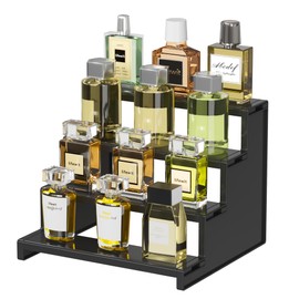 Lifewit Plastic 9 Inch Dark Cologne Stand, Step Perfume Organizer,Versatile Display Stand Shelf for Fragrance, Skincare, Figurine, Dessert, Use for Vanity, Tabletop, Cabinet,1 Set