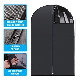 MADIOLA – 3 Portatrajes, Bolsas Colgantes para Trajes, Sacos, Chamarras, Camisas, Blusas, Vestidos. Portador de Ropa para Viaje, Equipaje de mano. Protector de Ropa con Ventana, para el closet armario ropero. Funda de Ropa Transpirable de 100 x 60 cm (Negro)