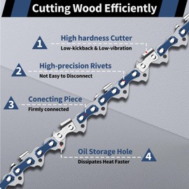 3 Pack Chainsaw Chains 8 Inch (20cm), 33 Drive Links, 0,050" (1,3mm) Gauge, 3/8" Pitch, Replacement Saw Chain, Low-Kickback Chains Compatible with Greenworks, Ryobi, Ferrex, Einhell etc.