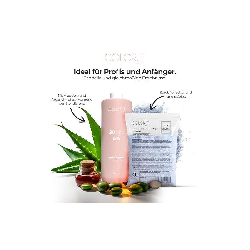 COLOR.IT by BM Blondier-Set 1000ml Creme-Entwickler und 500g Blondierpulver (12%,