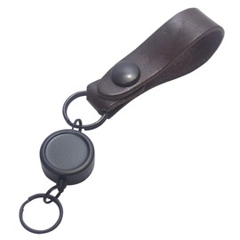 Highstyle Tochigi Leather & Reel Key Simple Type Antique Color Belt Loop Key Chain, black/dark brown