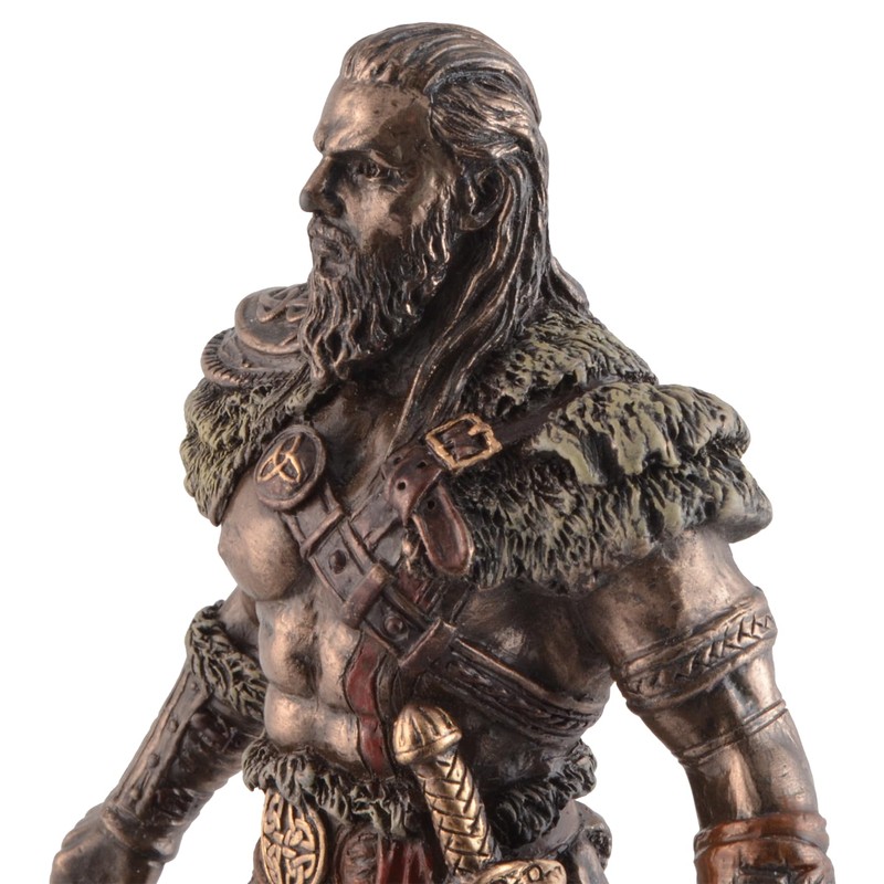 Veronese Viking with Two Axes Made of Artificial Stone Bronzed