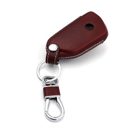 VF Key Case for 3-Button Car Key Leather Cover Key Case Protective Cover (Red Brown Leather)