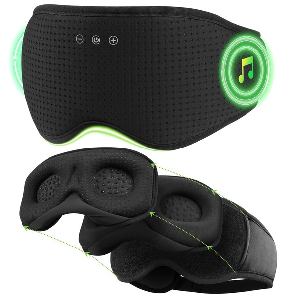 Bluetooth Sleep Mask - MUSICOZY Sleep Headphones, 3D Contoured Eye