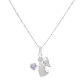 Sterling Silver & Alexandrite CZ Crystal June Birthstone Angel Pendant on 22 Inches Chain