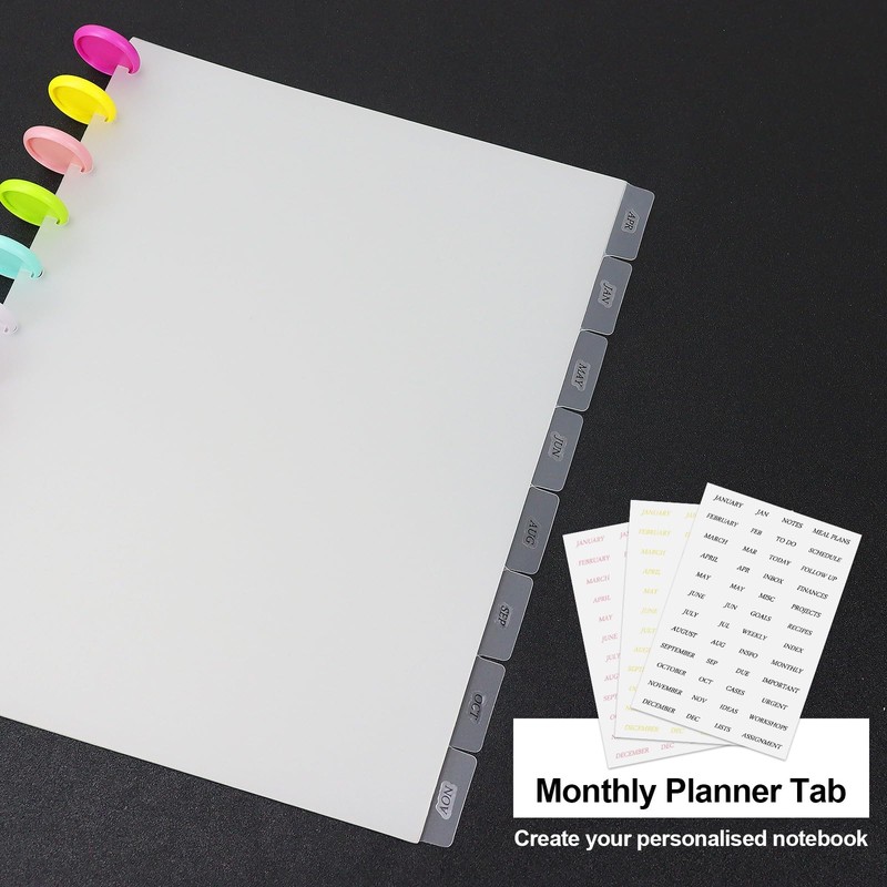 Koqye Letter Size 11 Hole Discbound Dividers 8-Tab Plastic Binder
