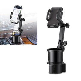 Crynod 1 PC Car Cup Holder + Mobile Phone Holder Two-in-one Holder, ABS + PP Adjustable Embedded Center Console Holder, Auto Multi-Functional Accessory, Suitable for Most Cars, SUVs (Black)