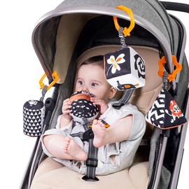 TUMAMA High Contrast Baby Toy, Black and White Pram Toy for Car Seat, Baby Plush Rattles Rings, Hanging Toy for 0 3 6 9 12 Months, Newborns, Toddlers, Toddlers (4 Pack)