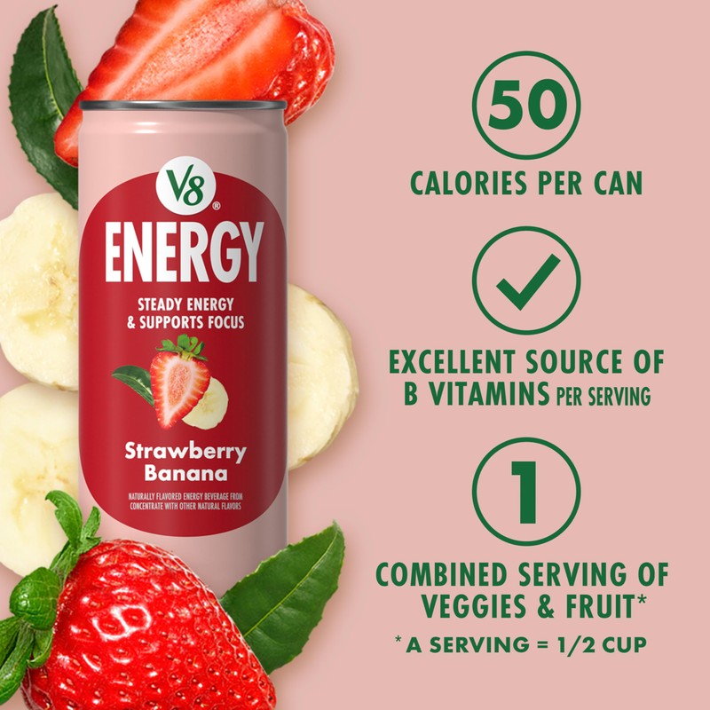 V8 Energy Strawberry Banana Juice Energy Drink, 8 fl oz