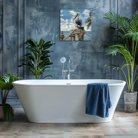 Bathroom Decor Beach Wall Art Ocean Theme Blue Picture Canvas Print Modern Coastal Artwork Framed Hanging Dining Office Living Room