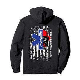 EMT Firefighter Paramedic Firefighter Gift EMS Back Print Pullover Hoodie