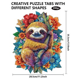 GLOBLELAND 200Pcs Sloth Wooden Jigsaw Puzzles for Toddler Children Learning Colorful Jungle Sloth Jigsaw Puzzles for Preschool Learning Birthday Gifts