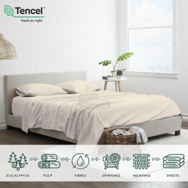 Cottington Lane Tencel Lyocell 4 Piece Full Size Sheets Set - All Season Eucalyptus Sheets - Cooling, Supersoft, Moisture Wicking, Temperature Regulating - Light Grey