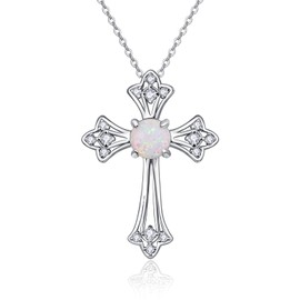 praymos Cross Necklace Moonstone 925 Sterling Silver Necklace for Women Girls Silver Crucifix Necklace for Women Gift for Her (moonstone cross necklace-1)