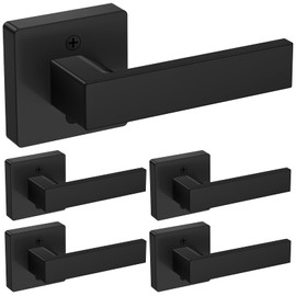TICONN 5Pk Door Handle Heavy Duty, Reversible Square Door Lever for Bedroom, Bathroom and Rooms (Black, Dummy - Front Mount, 5 Pack)