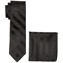 STACY ADAMS mens Solid Woven Formal Stripe tie sets, Black, One Size US