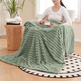 Vessia Flannel Fleece Throw Blanket for Couch,Sofa,Bed, 300GSM Striped Sage Green Throw Blanket for Adults and Kids, Super Soft Warm Cozy Lightweight Home Decor for All-Season(50x70inch)
