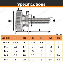 6 pcs M3 x 12 Knurled Thumb Screws 304 Stainless Steel, Flat Head with Shoulder Grip, for 3D Printers/Electronics/Machinery