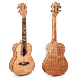 Kmise 23 Inch Concert Ukulele, Classical Headstock Hard Lightweight Okoume Ukelele, Tiger Flame Ukulele for Adult Beginners, Kids with Uke Gig Bag, Tuner, Strap, Replacement Strings, Capo Picks, etc