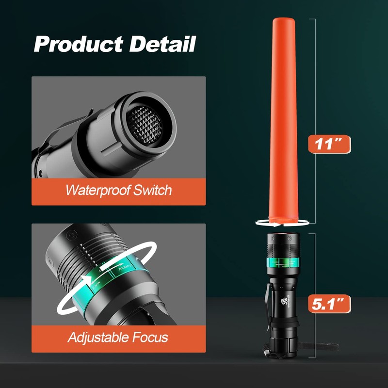RoadHero 10 Pieces 16 Inch Traffic Wand with Strobe Modes