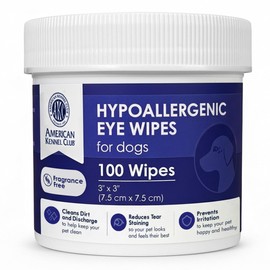 AKC Pet Eye Wipes for Dogs & Cats – Tear Stain Remover & Eye Discharge Cleaner – Hypoallergenic Grooming Wipes, 100 Count (Unscented) AKC 3 * 3" PET Eye Wipes UNSCENTED 100 Count