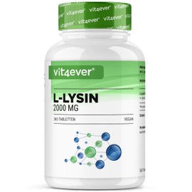 Vit4ever L-Lysin - 365 Tabletten - Hochdosiert mit 2000 mg L-Lysin HCL pro Tag - Aus pflanzlicher Fermentation - Ohne unerwünschte Zusätze - Vegan