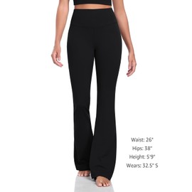HeyNuts Harmony Flare Leggings for Women, High Waisted Tummy Control Bell Bottom Leggings Wide Leg Bootcut Yoga Pants Athletic Compression Buttery Soft Lounge Pants 30.5" Black M(8/10)