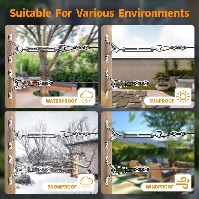 Keeimp String Light Hanging Kit,164 Ft Nylon Coated Stainless Steel