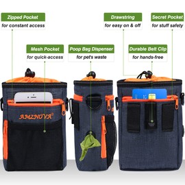 AMZNOVA Dog Treat Pouch, Lightweight & Portable Training Pouch for Dogs to Carry Toys, Kibble, Treats for Hiking Walking, Heather Navy
