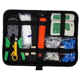 RJ45 Crimper Network Tool Kit, Cable Repair Maintenance Kit CAT5 CAT5e CAT6 Cable Tester Crimp Wire Stripper Ethernet Kit, Punch Down Tool with RJ11/RJ12/RJ45 Connectors(Included battery)