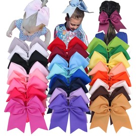24Colors Hair Bow Clips for Baby Girls Grosgrain Ribbon Bow Alligator Hair Clip Toddler Little Girl Teens Jojo Bow Hair Accessories (24 pcs/Large Cheer Bow)