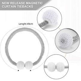 4 Pack Magnetic Curtain Tie Backs, Magnetic Tie Backs for Curtains, Modern Pearl Curtain Holdbacks, Curtain Tiebacks, Drapes Clips Rope Holdbacks for Home, Hotel, Office Window Decorative(Grey)