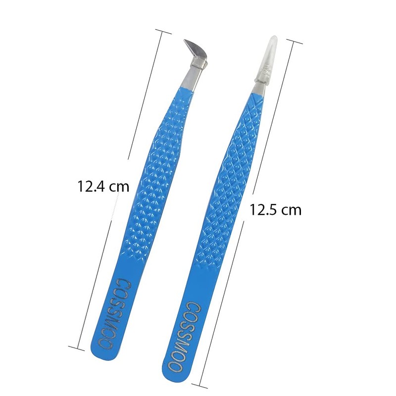 2 Pieces Diamond Grip Eyelash Tweezers Professional Set- COSSMOO Straight