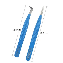 2 Pieces Diamond Grip Eyelash Tweezers Professional Set- COSSMOO Straight And Angled Curved L-Shape Volume Tweezers For Lashes Extension, Pointed Individual Application Tweezers For False Lash