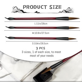 3 Sizes Chinese Calligraphy Brush Set, Kanji Sumi Drawing Brush with Resin Handle, Professional Traditional Chinese Painting Brush for Beginners Students (3 PCS)