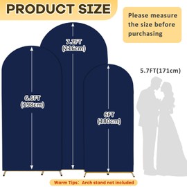 ROMANKAS Arch Covers Stretchy Backdrop Set of 3 Navy Arch Cover 7.2ft 6.6ft 6ft Wedding Arches Stand Cover Spandex Arch Backdrop Cover for Arched Stand Covers for Birthday Party Baby Shower Decor