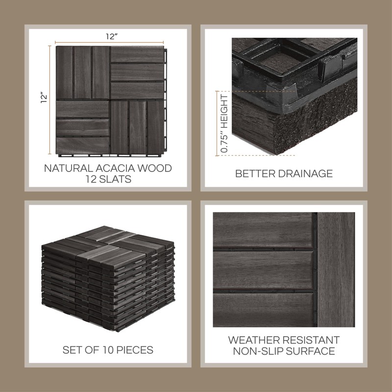 10 Pcs Interlocking Deck Tiles, Patio Flooring - Outdoor Waterproof