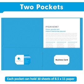 Olisco 30-Pack Two Pocket Folders - Letter Size, Durable File Folder for School, Office, Home & Business - Heavy-Duty Paper Organizers with Double Pockets (Blue)
