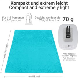 Siegvoll Pocket Picnic Blanket for 1-2 Persons, 43x55″ Sand Free Beach Blanket, Water-Repellent Compact Small Beach Mat, Lightweight Picnic Mat for Outdoor Hiking Camping Travel(Blue)