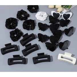Bridesmaid Scrunchies Proposal Gifts 4.1 inch square Hair Claws Bachelorette Hair Clip Heart sunglasses Girls gift for Bachelorette Party Favors -18pcs BlackWhite