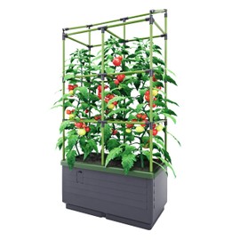 BioGreen Raised Garden Bed with Trellis CITY JUNGLE | 8.98 gal | 13“L x 24“W x 63.4“H | Integrated Irrigation System | Grey Self-Watering Planter Box