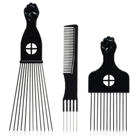 Afro Hair Pick for Men Hair Comb with Metal Pick for Afro Hair Wide Tooth Comb for Hair styling Afro Pick for Women Styling Comb Styling Tool for Natural Curly Hair Beard, 3PCS