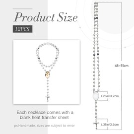 12 Pieces Sublimation Blanks Necklace Rosary Beads Necklace Sublimation Rosaries Prayer Beads Necklace Heat Transfer Blank Photo Necklaces for Baptism Women Catholic Gifts DIY Jewelry Making(White)