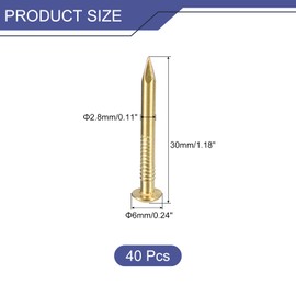 QUARKZMAN Pack of 40 Brass Nails 2.8 mm x 30 mm (DxL) Tiny Brass Nails Hardware Nails Small Nails for Wood DIY Decorative Boxes Household Accessories Brass Clay