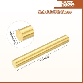 sourcing map 1 Pcs 25/32"(20mm) Dia Brass Solid Round Rod, 6"(153mm) Length H62 Brass Lathe Bar Stock Round Brass Rod for DIY Crafts Industry Construction