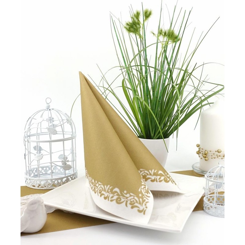 50 Napkins Fabric-Like – Romantic; Colour: Gold, Size: 40 x